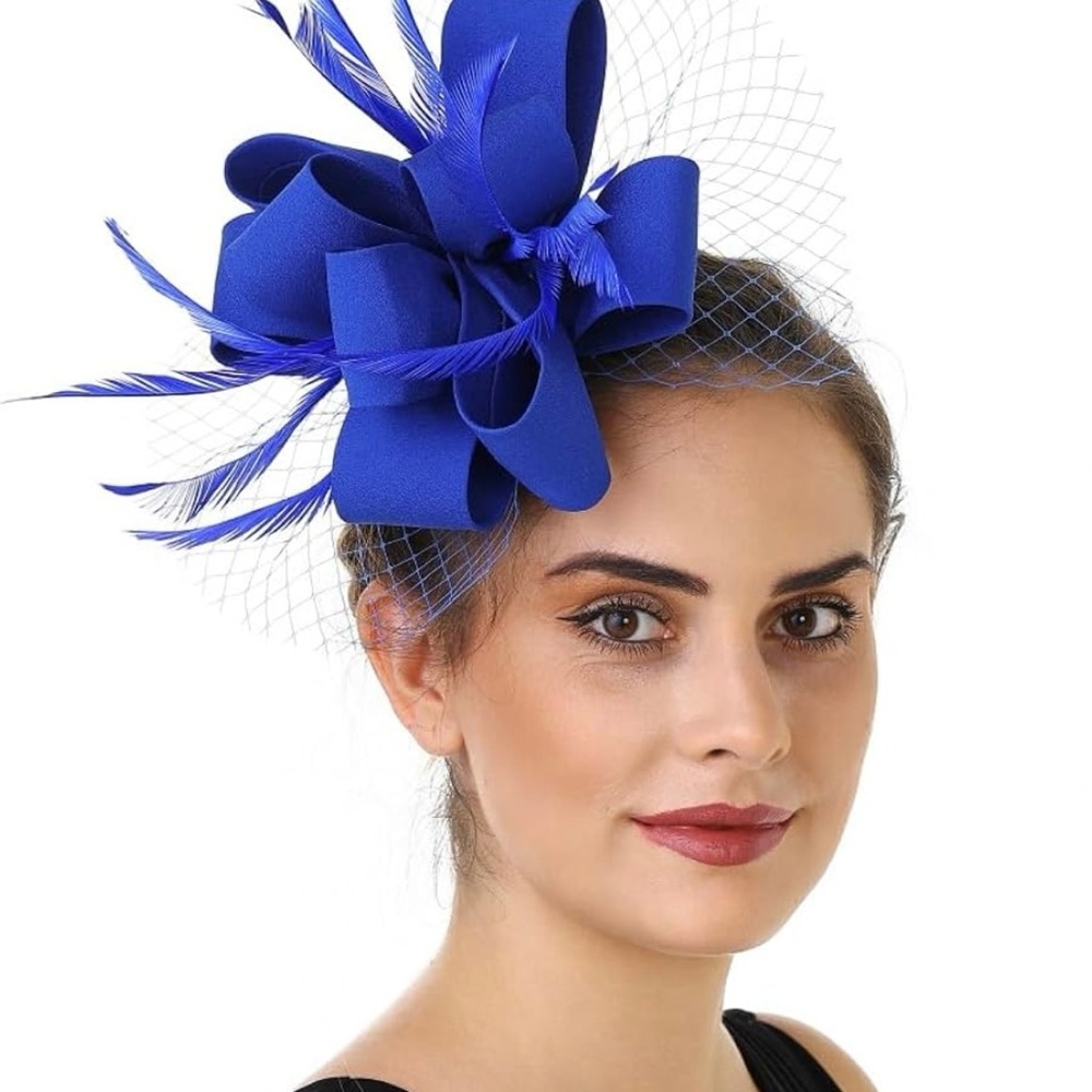 Blue Tea Party Hat Handmade Headband Derby Hat